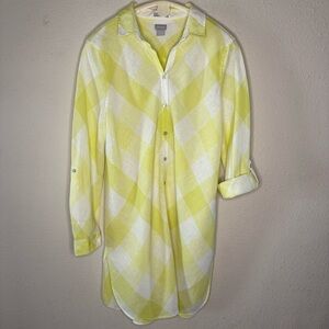 Chico’s Linen Shirt Dress Yellow No Iron Tab Sleeves Women’s XL-16 (Chico’s 3)